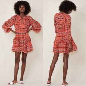 ULLA JOHNSON Aberdeen Silk Dress in Chili Tie Dye Sz 6